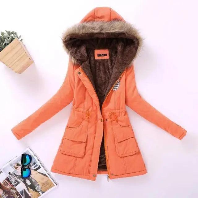Chaqueta acolchada de algodón de lujo para mujer con capucha