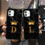 Coque de téléphone en marbre noir luxueux avec lettre couronnée pour iPhone 13 Pro Max et Mini
