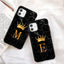 Coque de téléphone en marbre noir luxueux avec lettre couronnée pour iPhone 13 Pro Max et Mini