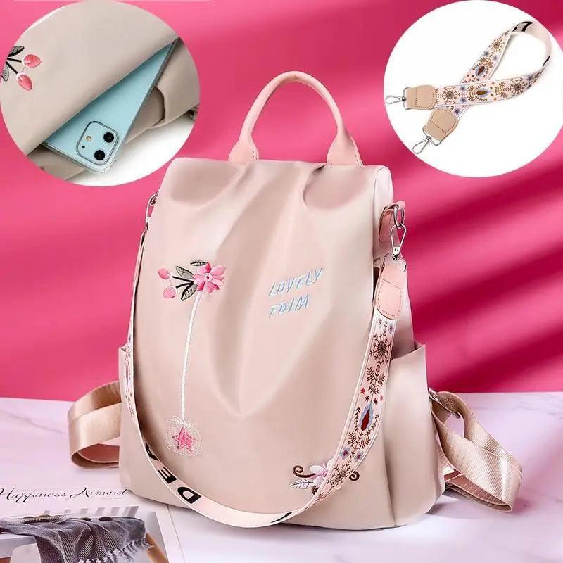 Mochila de Mujer Bordada con Estilo - Impermeable y Antirrobo