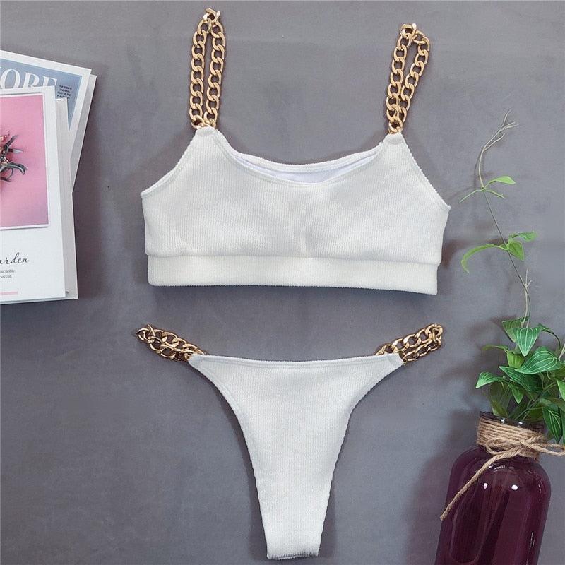 Modern Black Bikini Set with Chain Detail