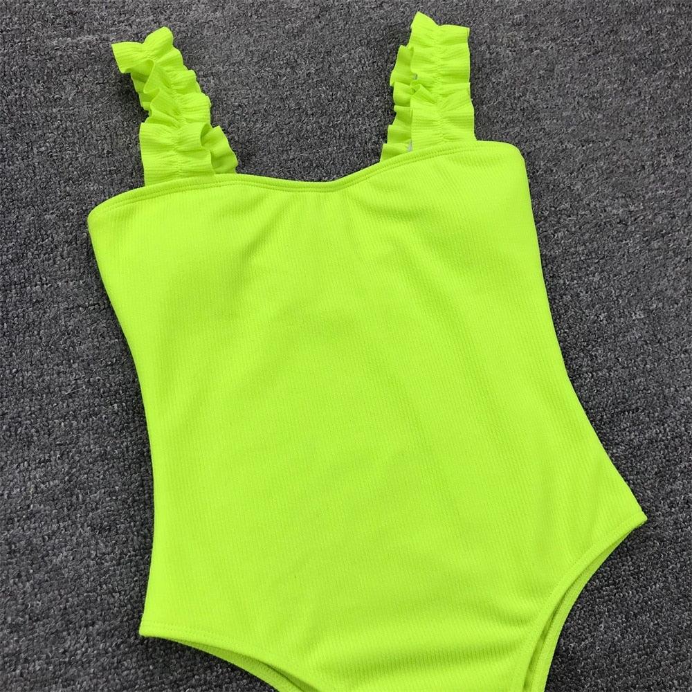 Elegant Black One-Piece Swimsuit with Ruffles