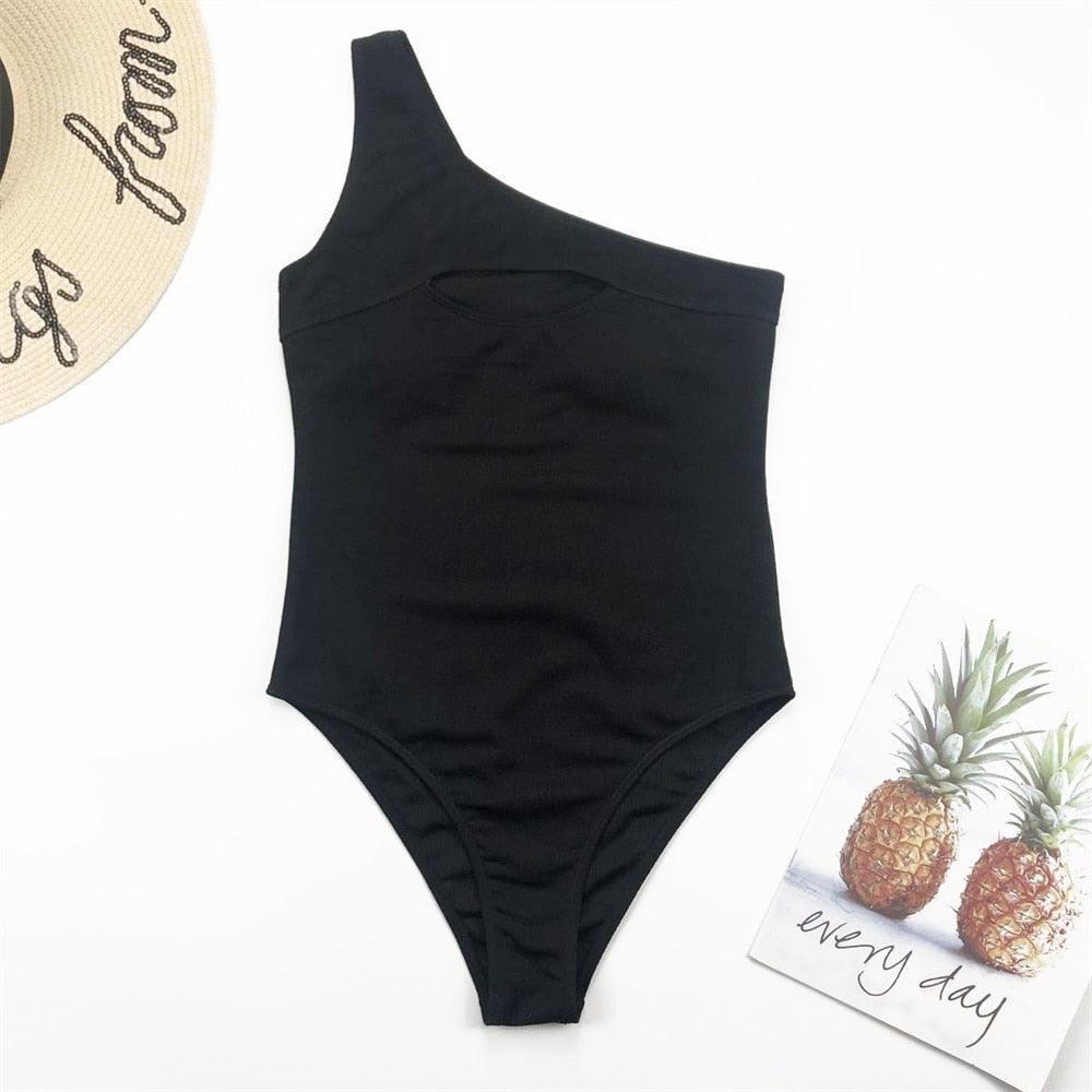 Elegant Black One-Piece Swimsuit with Ruffles