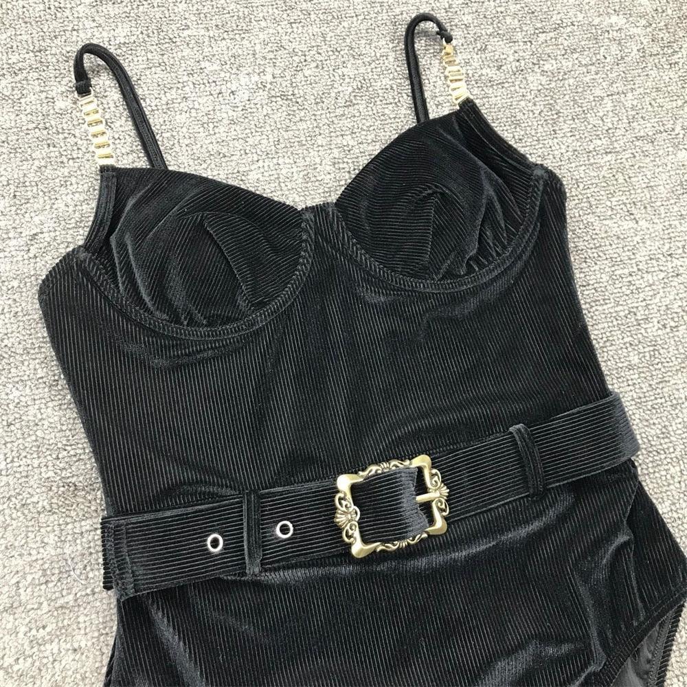 Elegant Black One-Piece Swimsuit with Ruffles