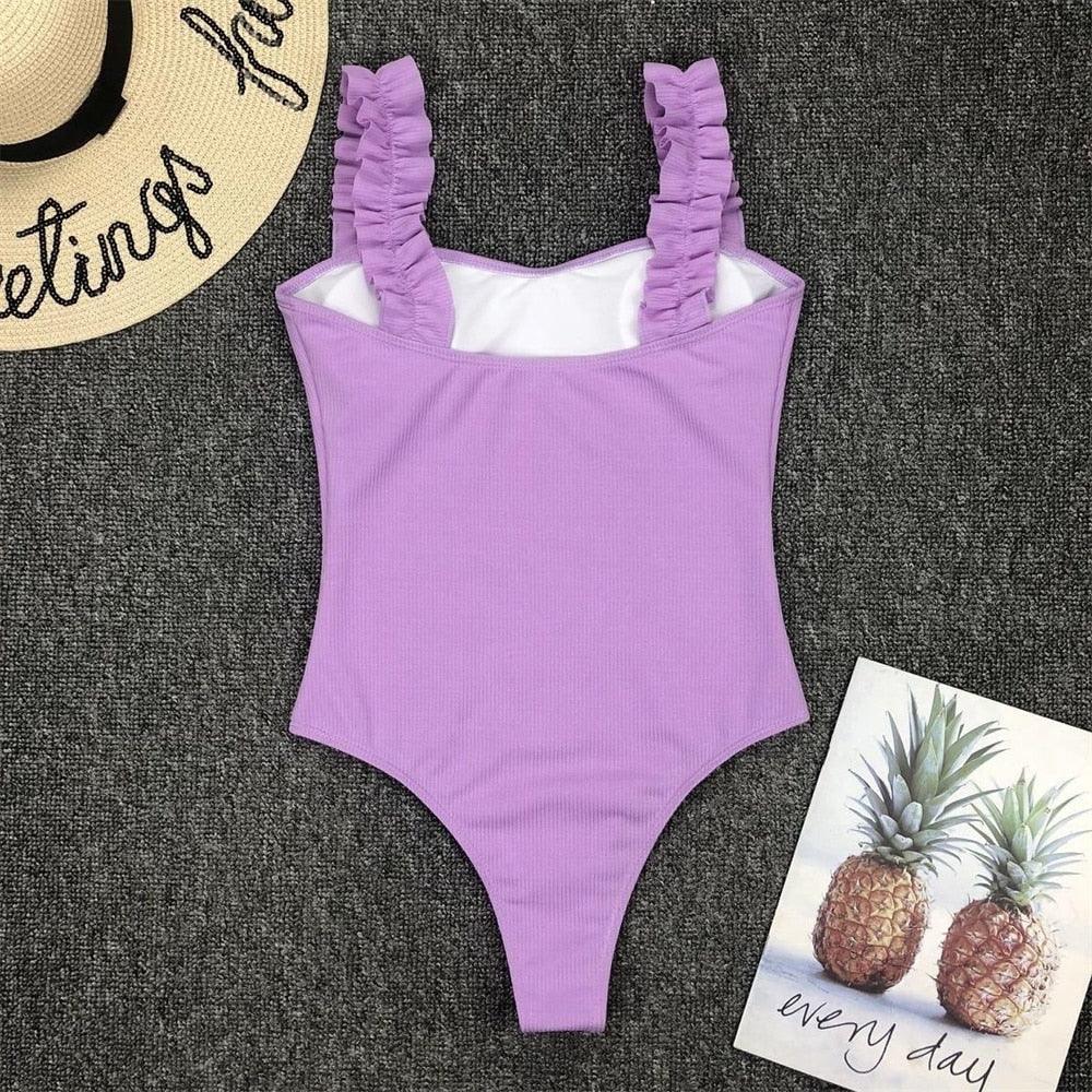 Elegant Black One-Piece Swimsuit with Ruffles