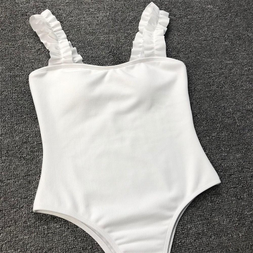 Elegant Black One-Piece Swimsuit with Ruffles