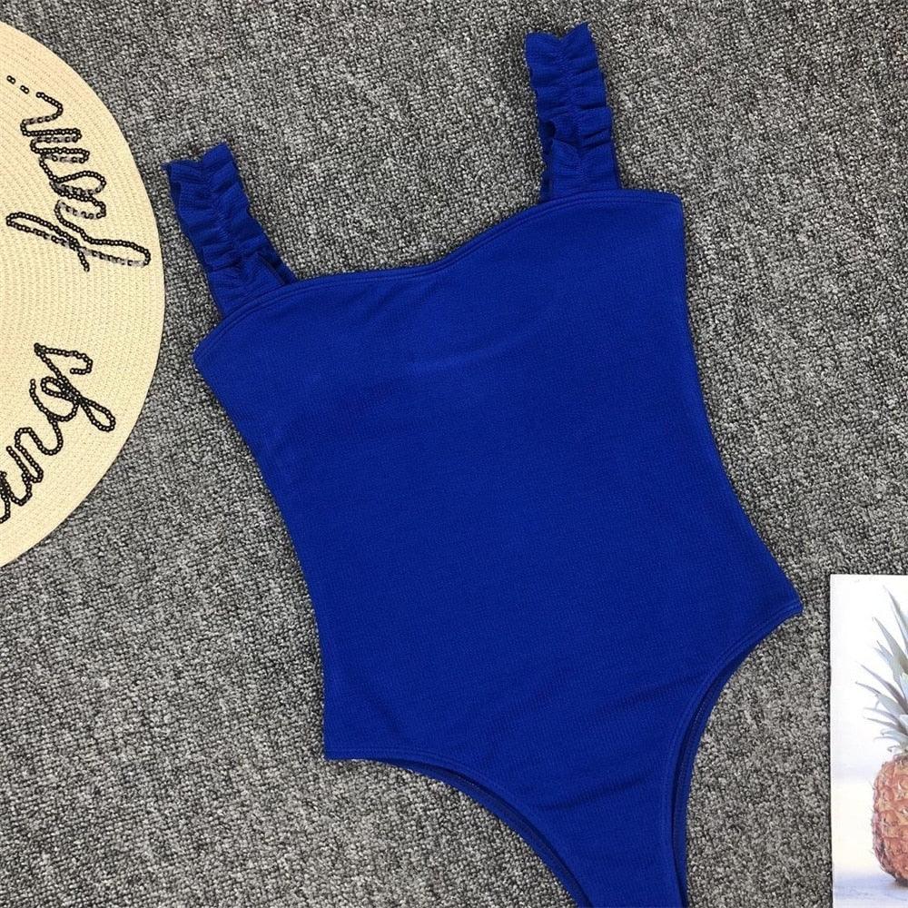 Elegant Black One-Piece Swimsuit with Ruffles