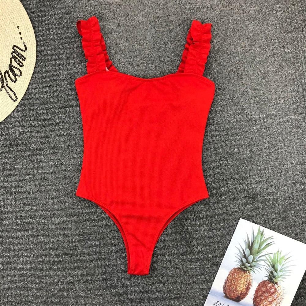 Elegant Black One-Piece Swimsuit with Ruffles