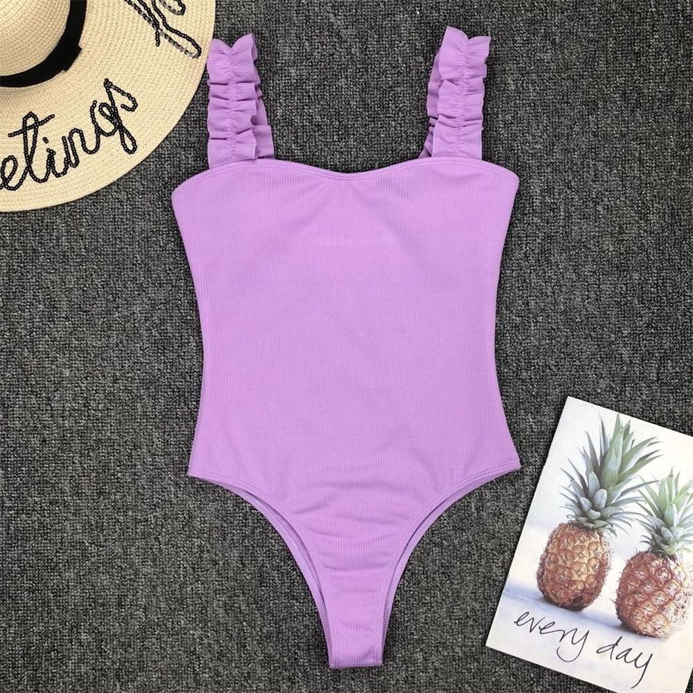 Elegant Black One-Piece Swimsuit with Ruffles