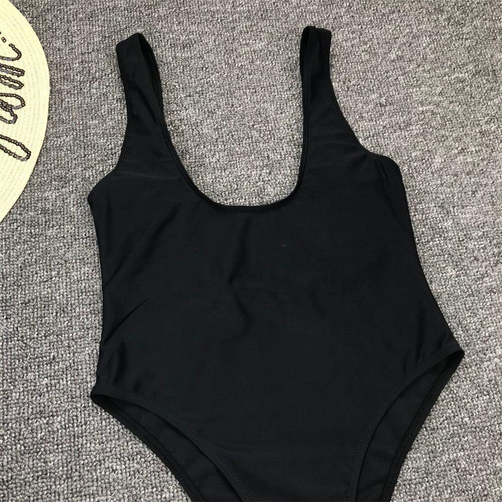 Elegant Black One-Piece Swimsuit with Ruffles