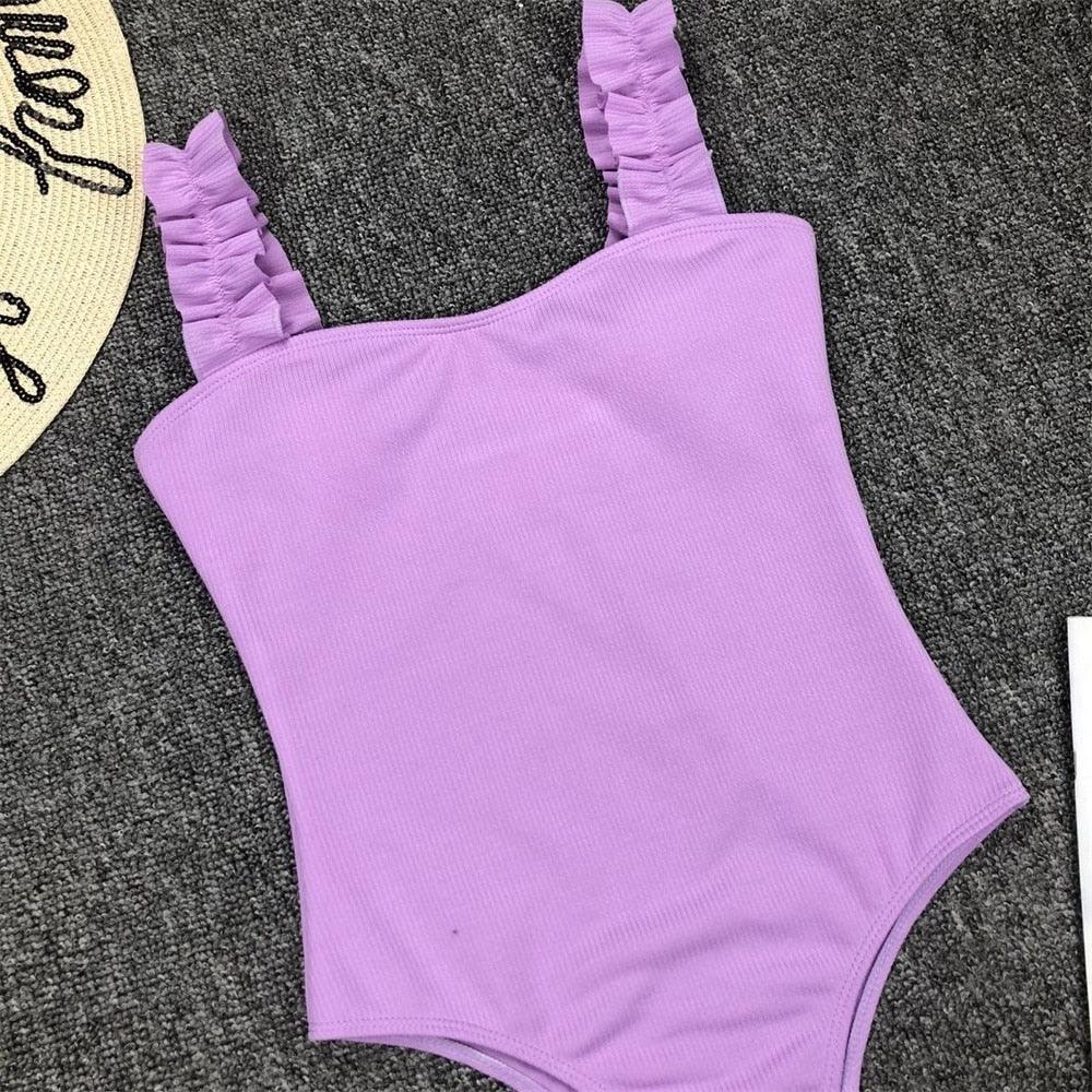 Elegant Black One-Piece Swimsuit with Ruffles