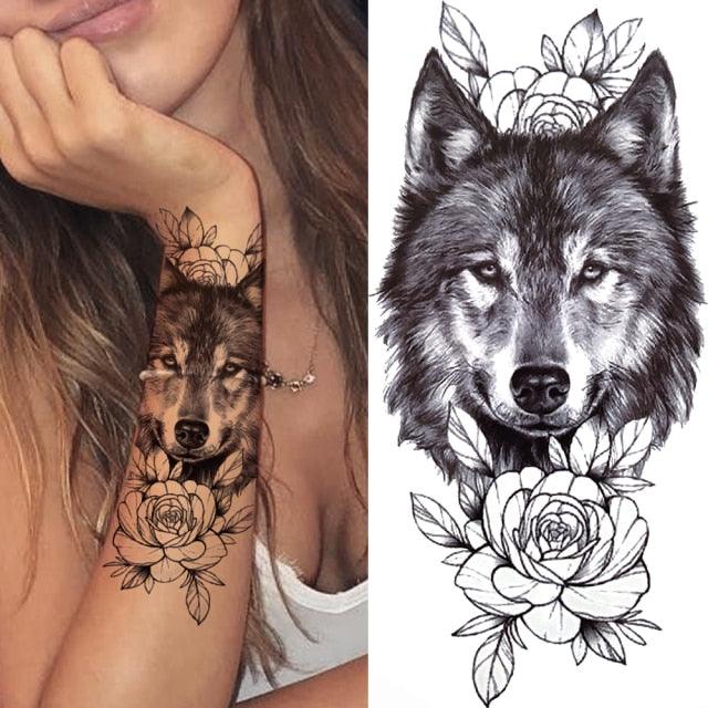 Luxury Black Forest Tiger Wolf Temporary Tattoo Sticker