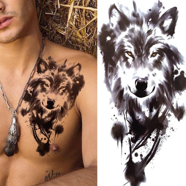 Luxury Black Forest Tiger Wolf Temporary Tattoo Sticker