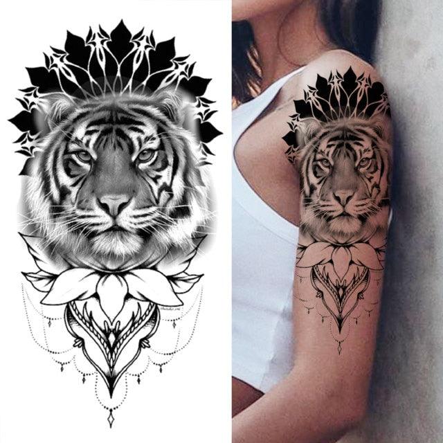 Luxury Black Forest Tiger Wolf Temporary Tattoo Sticker