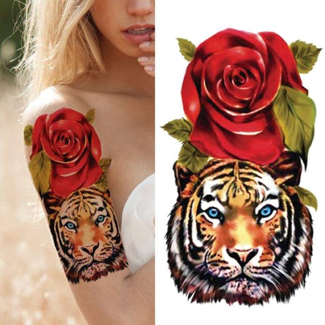 Luxury Black Forest Tiger Wolf Temporary Tattoo Sticker