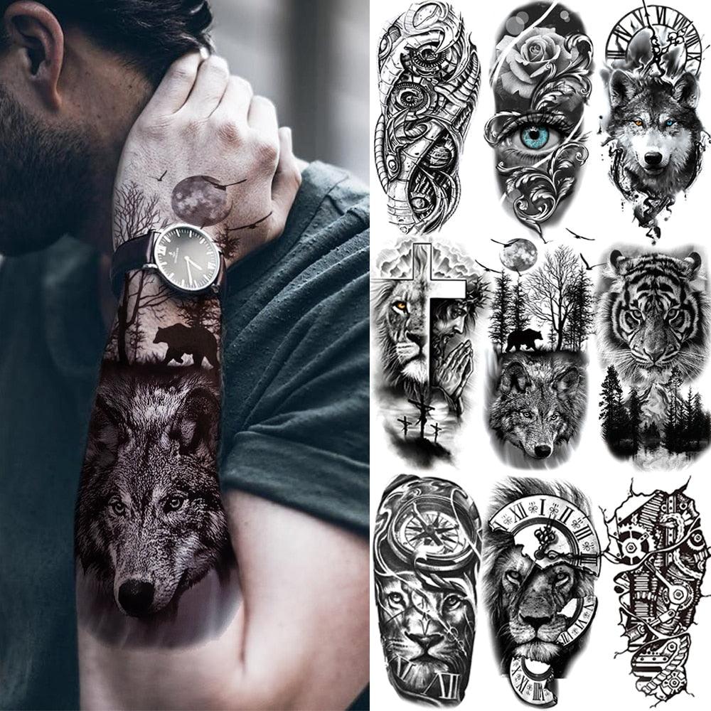 Luxury Black Forest Tiger Wolf Temporary Tattoo Sticker