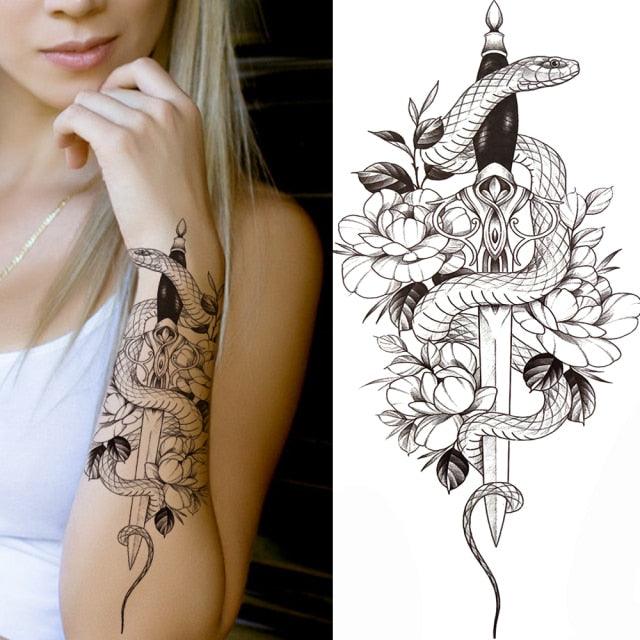 Luxury Black Forest Tiger Wolf Temporary Tattoo Sticker