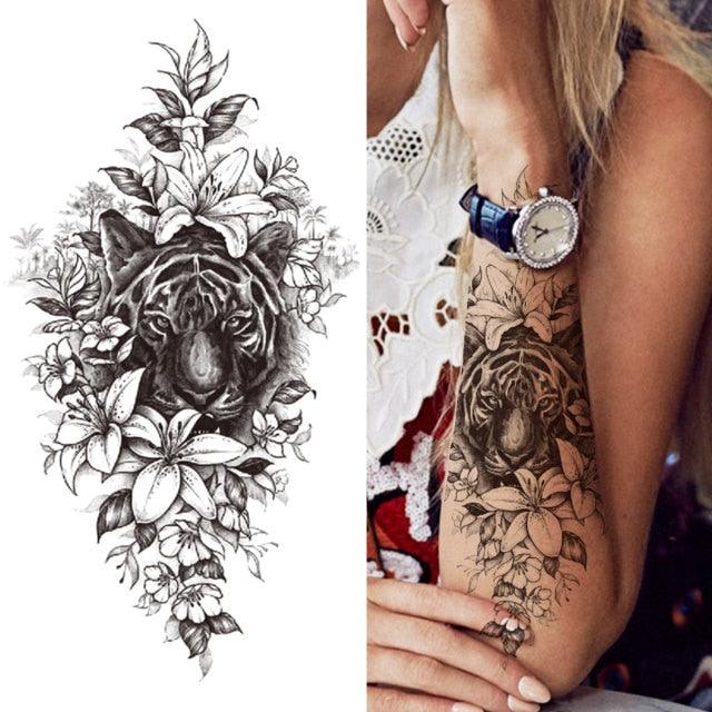 Luxury Black Forest Tiger Wolf Temporary Tattoo Sticker