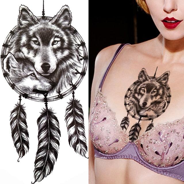 Luxury Black Forest Tiger Wolf Temporary Tattoo Sticker