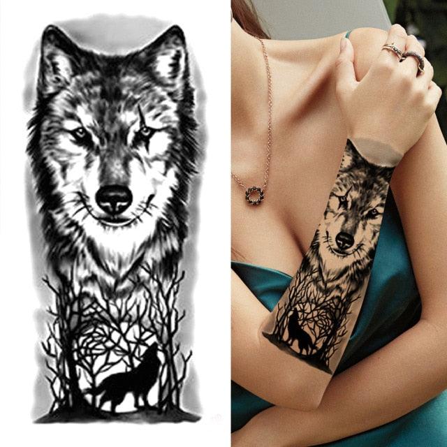 Luxury Black Forest Tiger Wolf Temporary Tattoo Sticker