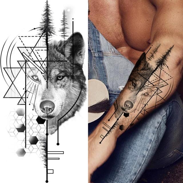 Luxury Black Forest Tiger Wolf Temporary Tattoo Sticker