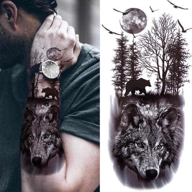 Luxury Black Forest Tiger Wolf Temporary Tattoo Sticker