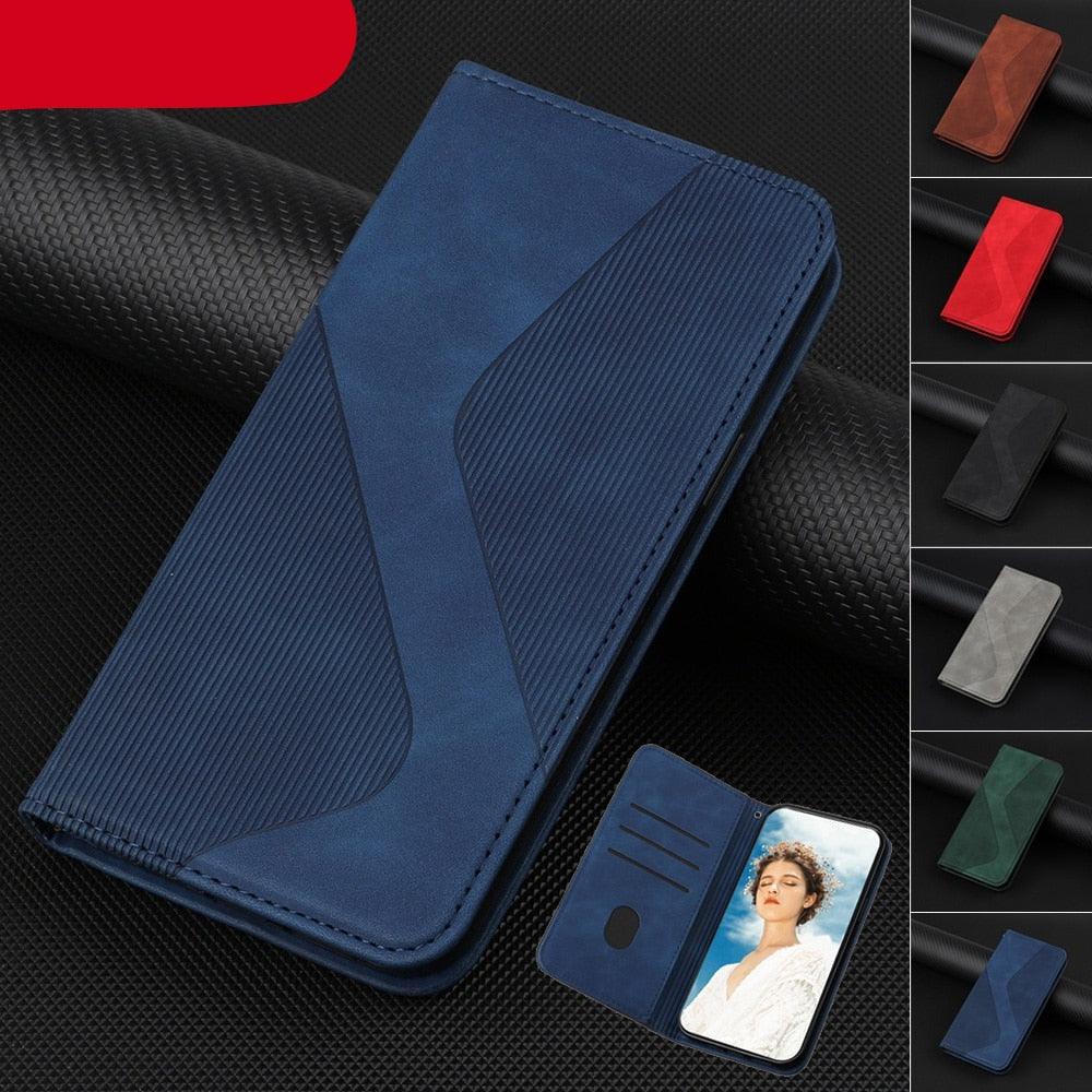 Coque portefeuille flip bleue de luxe pour iPhone 14/13/12/11