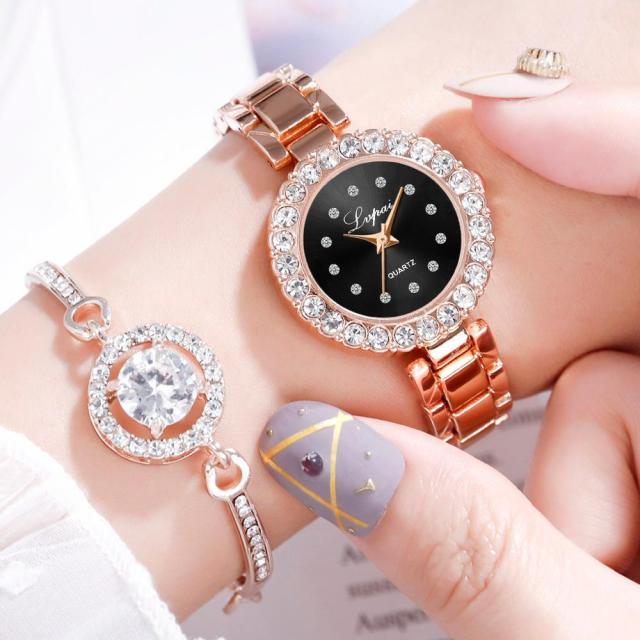 Ensemble de Montre Bracelet Géométrique de Luxe pour Femmes
