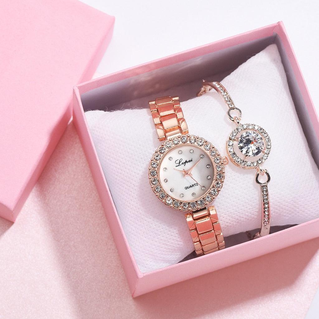 Ensemble de Montre Bracelet Géométrique de Luxe pour Femmes