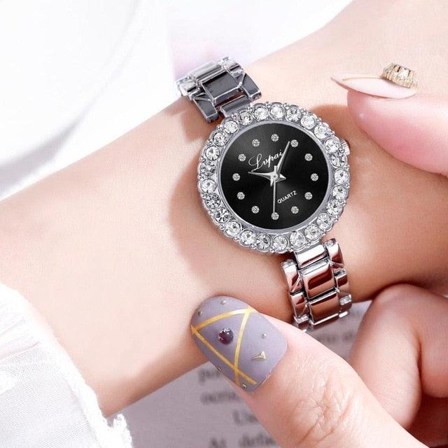 Ensemble de Montre Bracelet Géométrique de Luxe pour Femmes