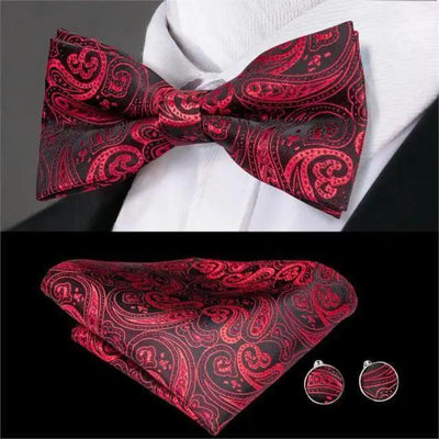 Luxury Beige Silk Bow Tie Set with Cufflinks