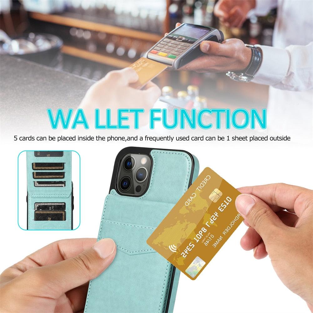 Coque de téléphone en cuir de luxe avec porte-cartes pour iPhone