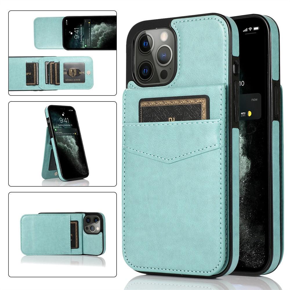 Coque de téléphone en cuir de luxe avec porte-cartes pour iPhone