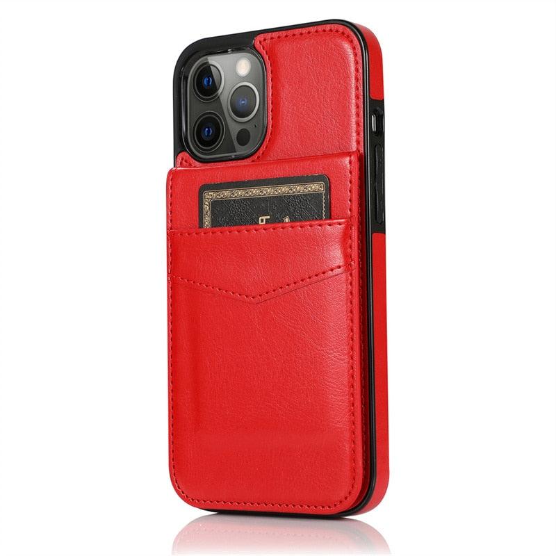 Coque de téléphone en cuir de luxe avec porte-cartes pour iPhone