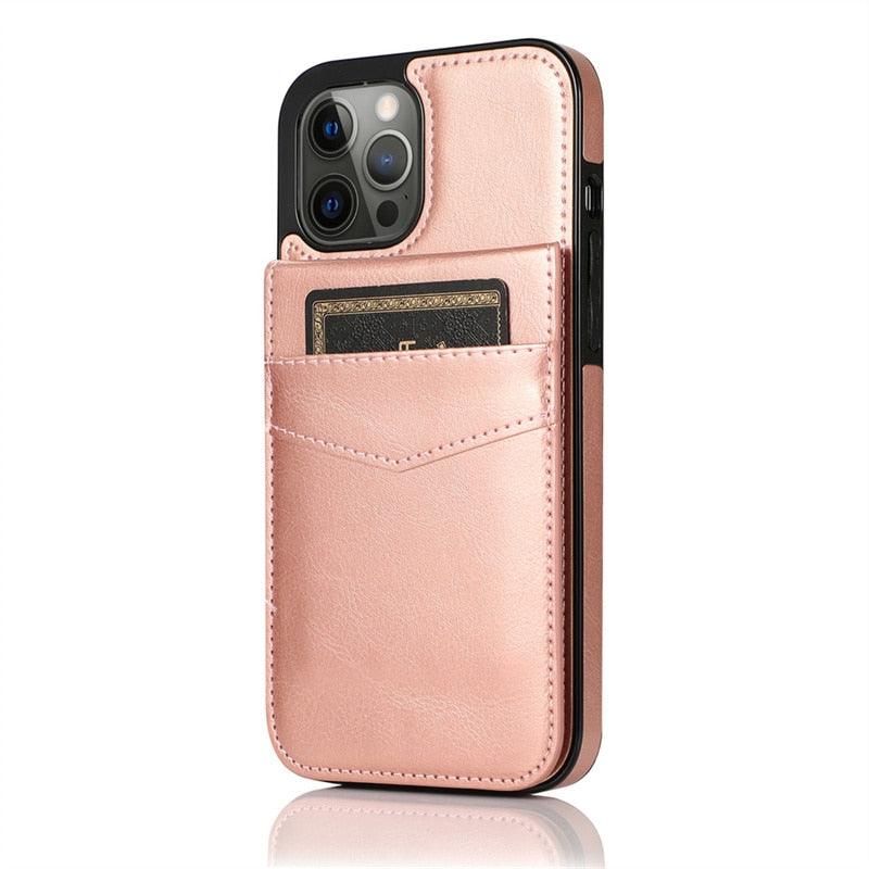 Coque de téléphone en cuir de luxe avec porte-cartes pour iPhone