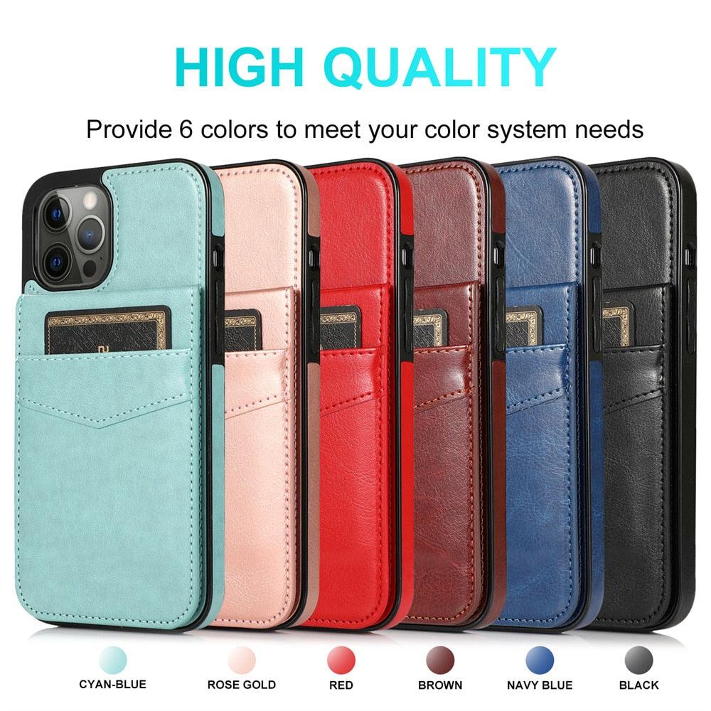 Coque de téléphone en cuir de luxe avec porte-cartes pour iPhone