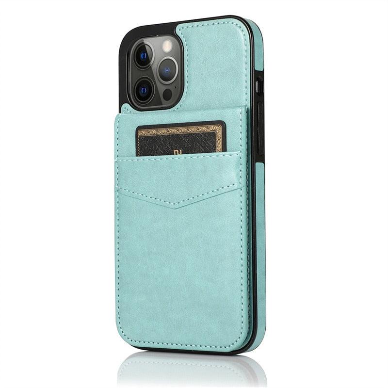 Coque de téléphone en cuir de luxe avec porte-cartes pour iPhone