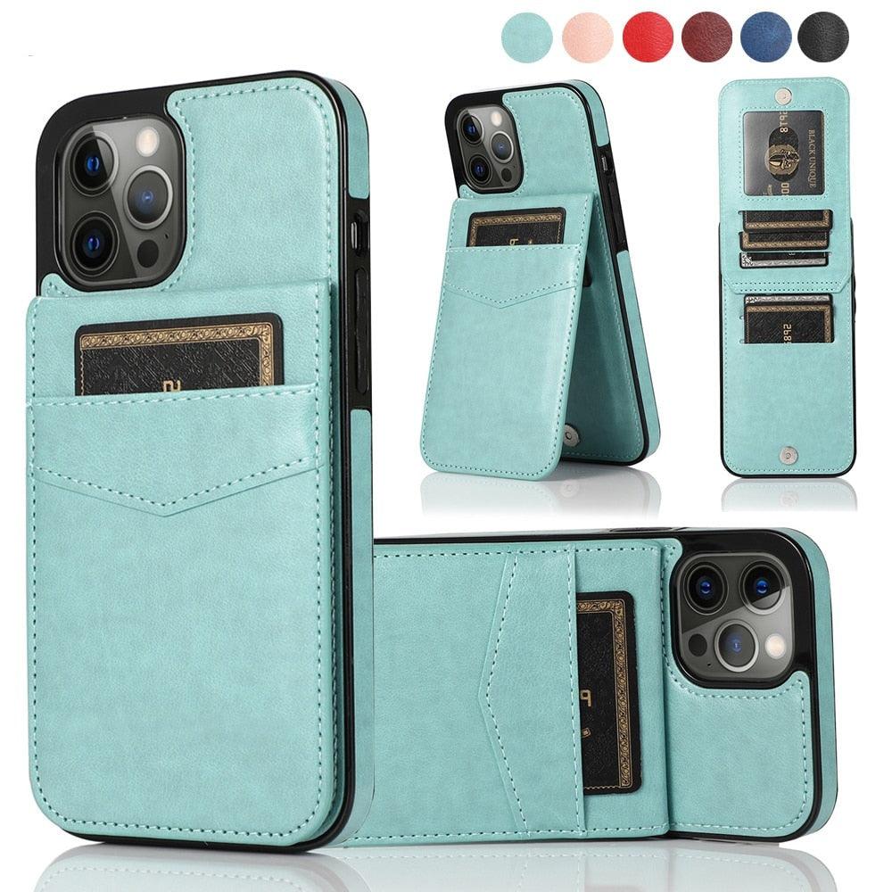 Coque de téléphone en cuir de luxe avec porte-cartes pour iPhone