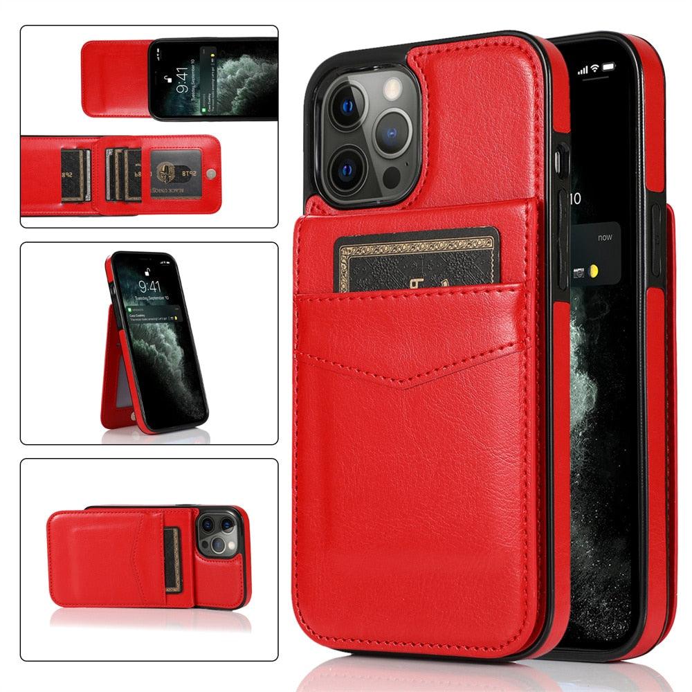 Coque de téléphone en cuir de luxe avec porte-cartes pour iPhone