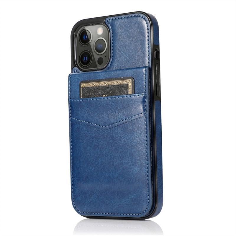 Coque de téléphone en cuir de luxe avec porte-cartes pour iPhone