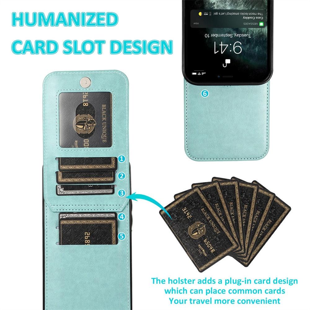 Coque de téléphone en cuir de luxe avec porte-cartes pour iPhone