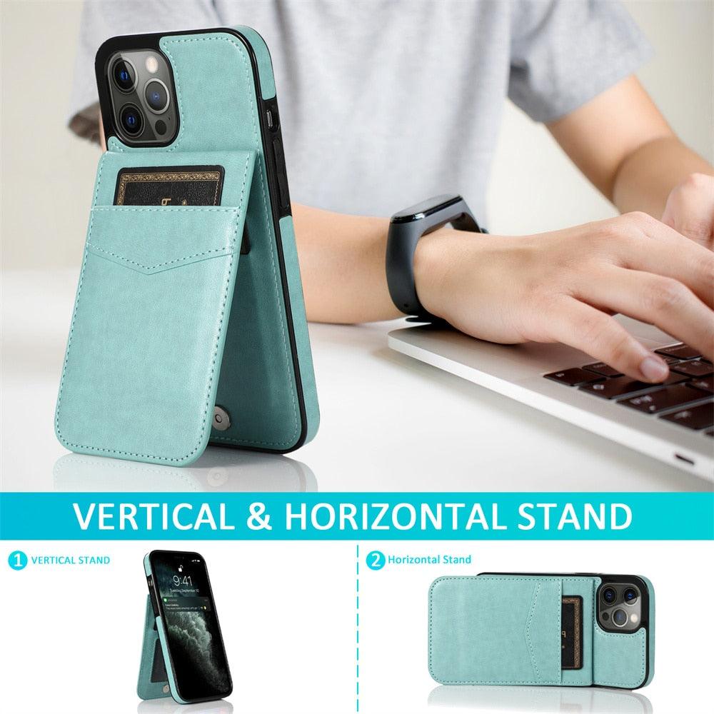 Coque de téléphone en cuir de luxe avec porte-cartes pour iPhone