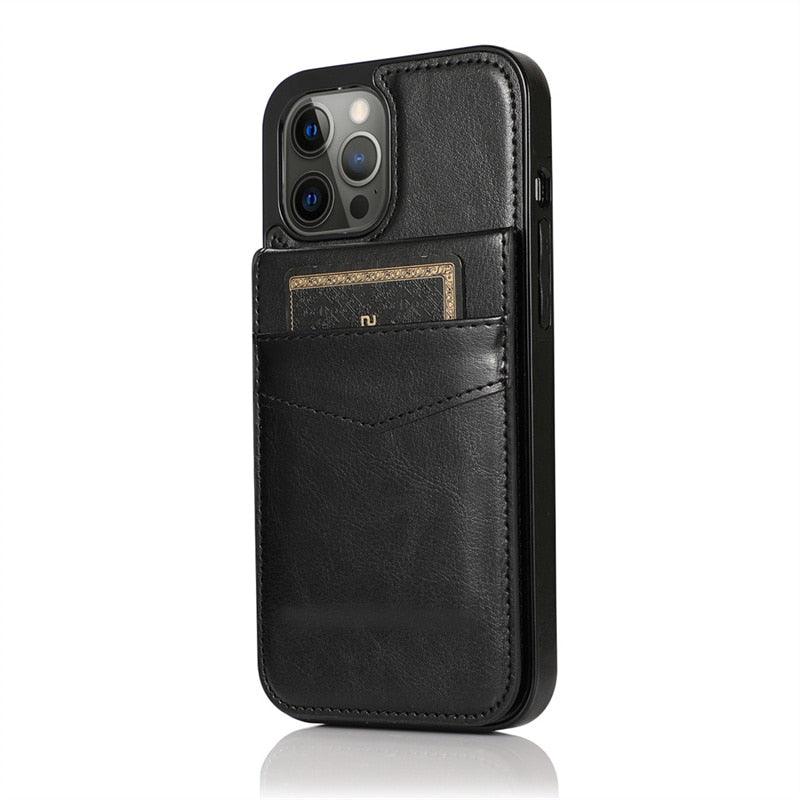 Coque de téléphone en cuir de luxe avec porte-cartes pour iPhone
