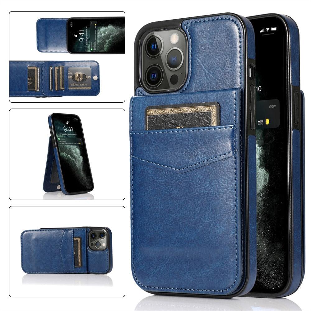 Coque de téléphone en cuir de luxe avec porte-cartes pour iPhone
