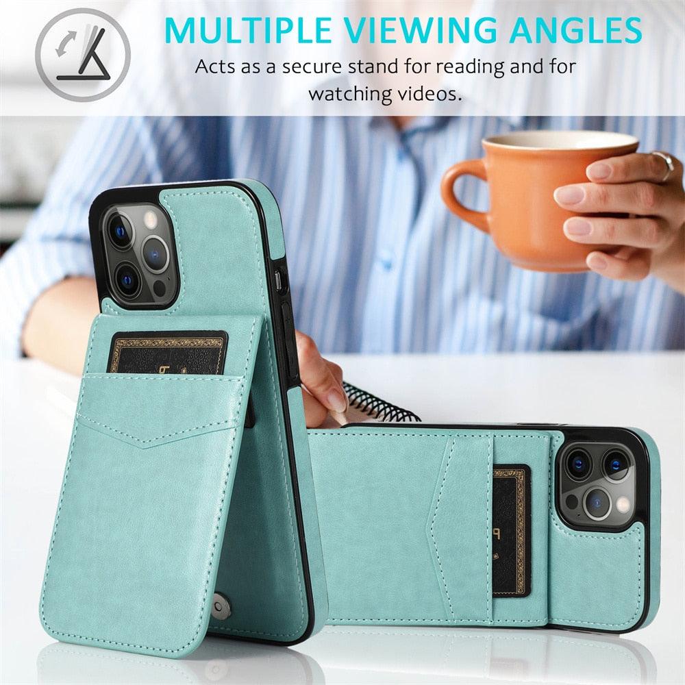 Coque de téléphone en cuir de luxe avec porte-cartes pour iPhone