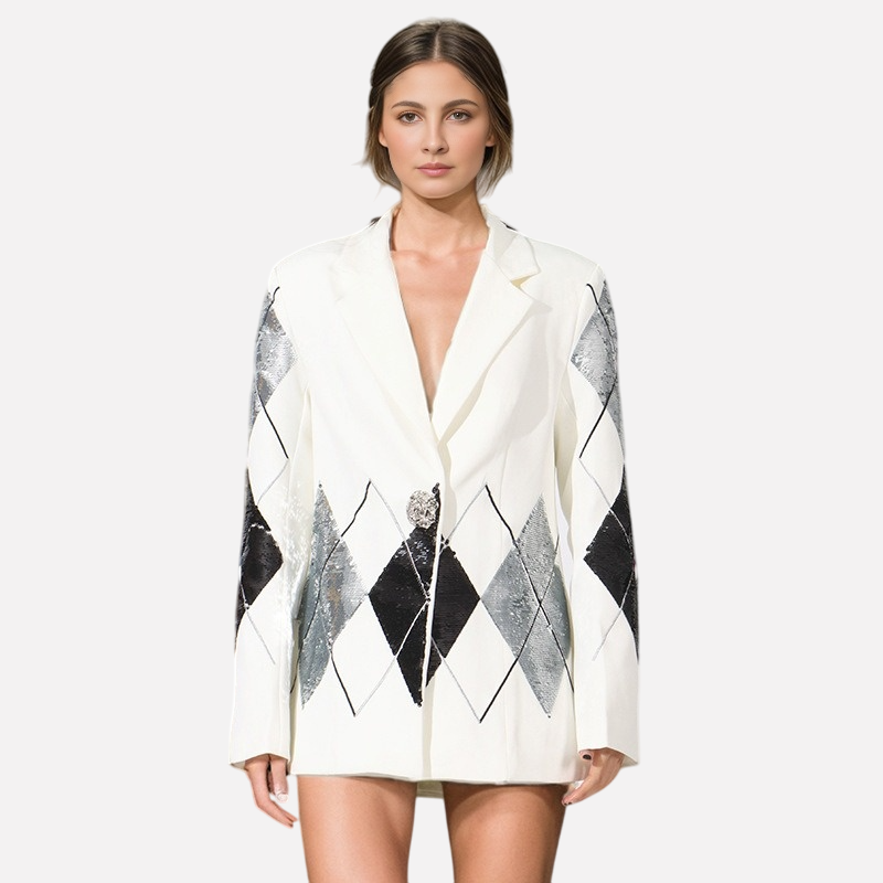 Luxury casual small suit with fashionable patchwork sequin design one button suit jacket for women - Korvel