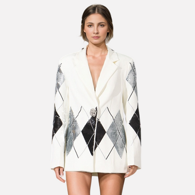 Luxury casual small suit with fashionable patchwork sequin design one button suit jacket for women - Korvel