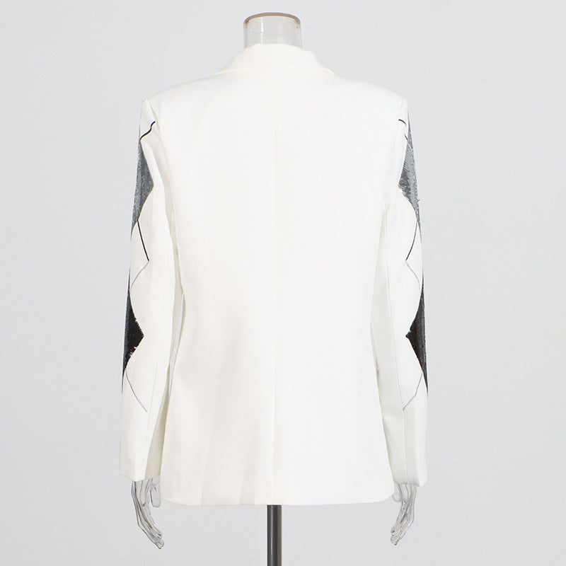 Luxury casual small suit with fashionable patchwork sequin design one button suit jacket for women - Korvel