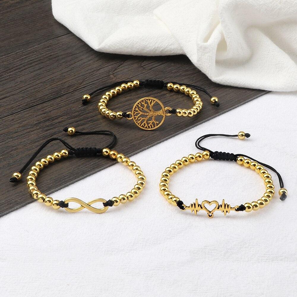 Luxury Adjustable Copper Beads Pendant Bracelet Set for Couples