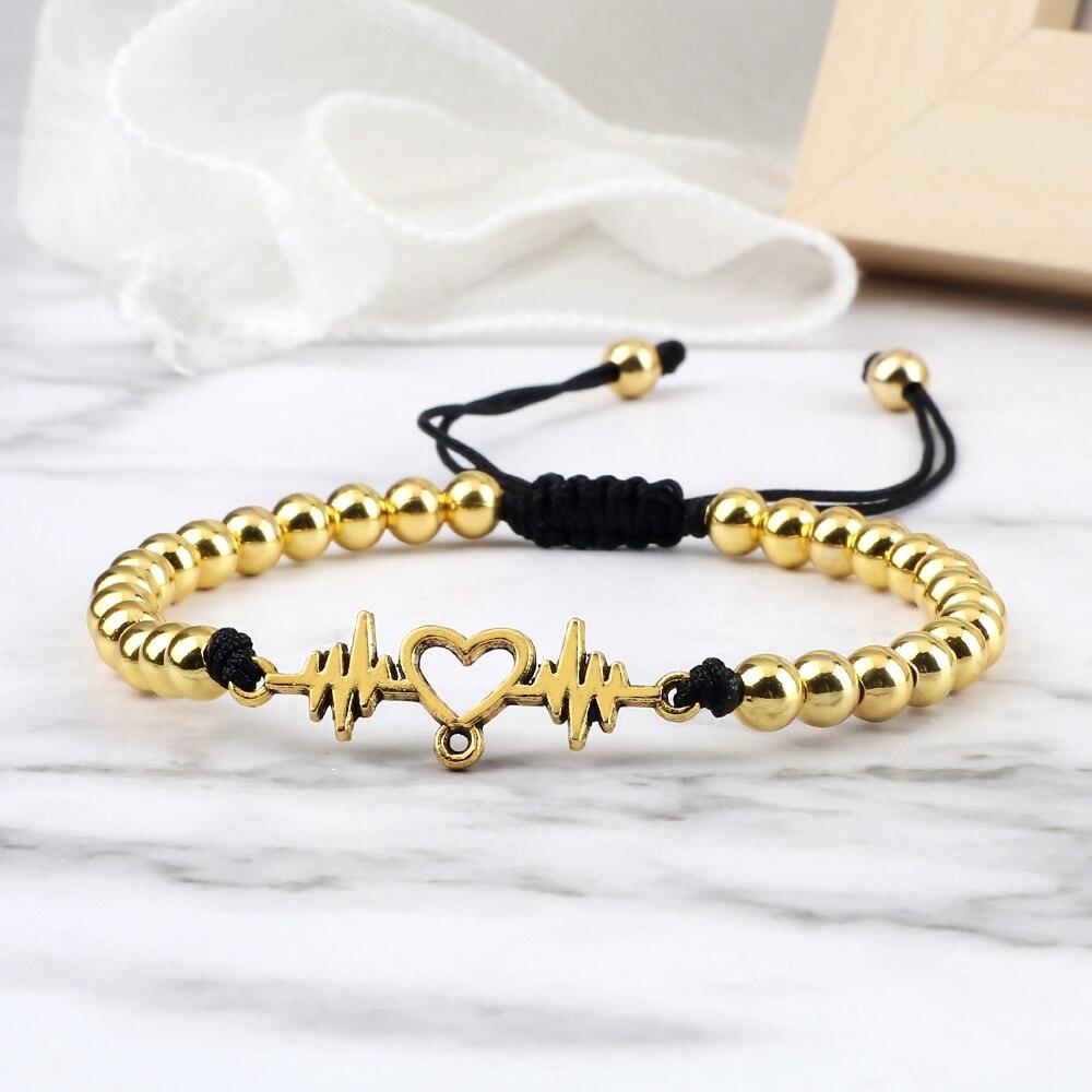 Luxury Adjustable Copper Beads Pendant Bracelet Set for Couples
